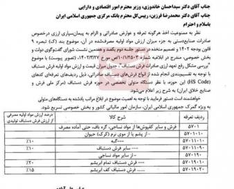 نامه وزیر صمت به خاندوزی و فرزین درباره تعرفه صفر صادرات فرش دستباف